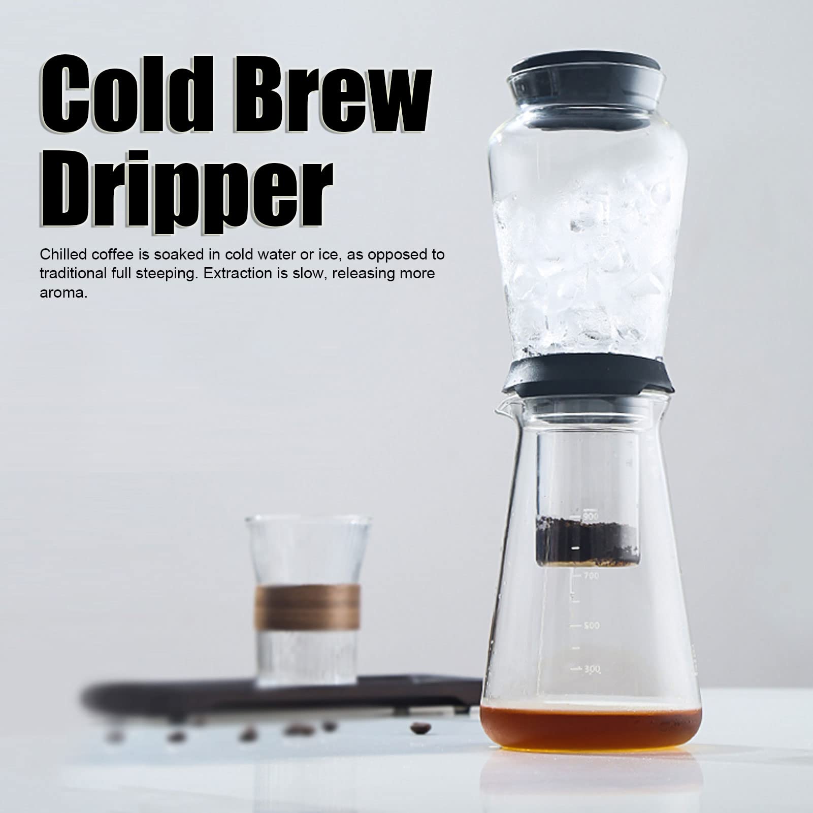 Cafetera fría de vidrio de borosilicato, 900 ml, máquina profesional de café helado con papel de filtro y recipiente de hielo para uso doméstico y cocina