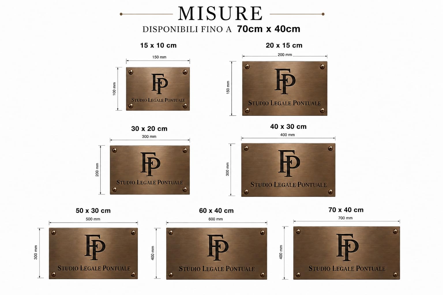 Plaque en laiton personnalisée gravée – Plaque professionnelle pour bureau, porte, bureau et maison – Finition bronze mat premium – Personnalisable avec nom, logo et texte – Fabriquée en Italie