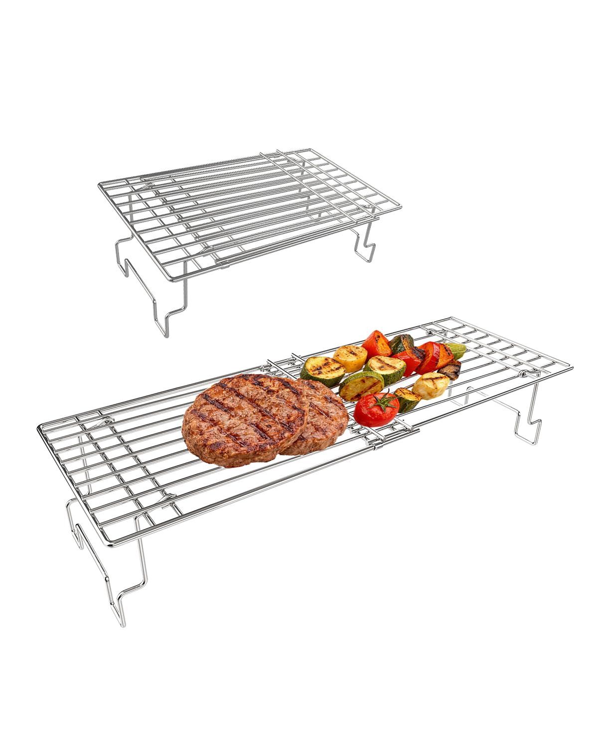 WELL GRILL Universal Edelstahl Warmhalterost für Weber Spirit & Genesis, Landmann, Burnhard, Taino, Charbroil, Rösle und die meisten Gasgrill, Einstellbar von 30cm bis 56,5cm Grill Warmhalter Zubehör