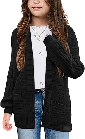 Cardigan Popover Per Ragazze Haloumoning - Maglia Grossa, Manica Lunga Con Tasche, Aperto Anteriore - Foto 5