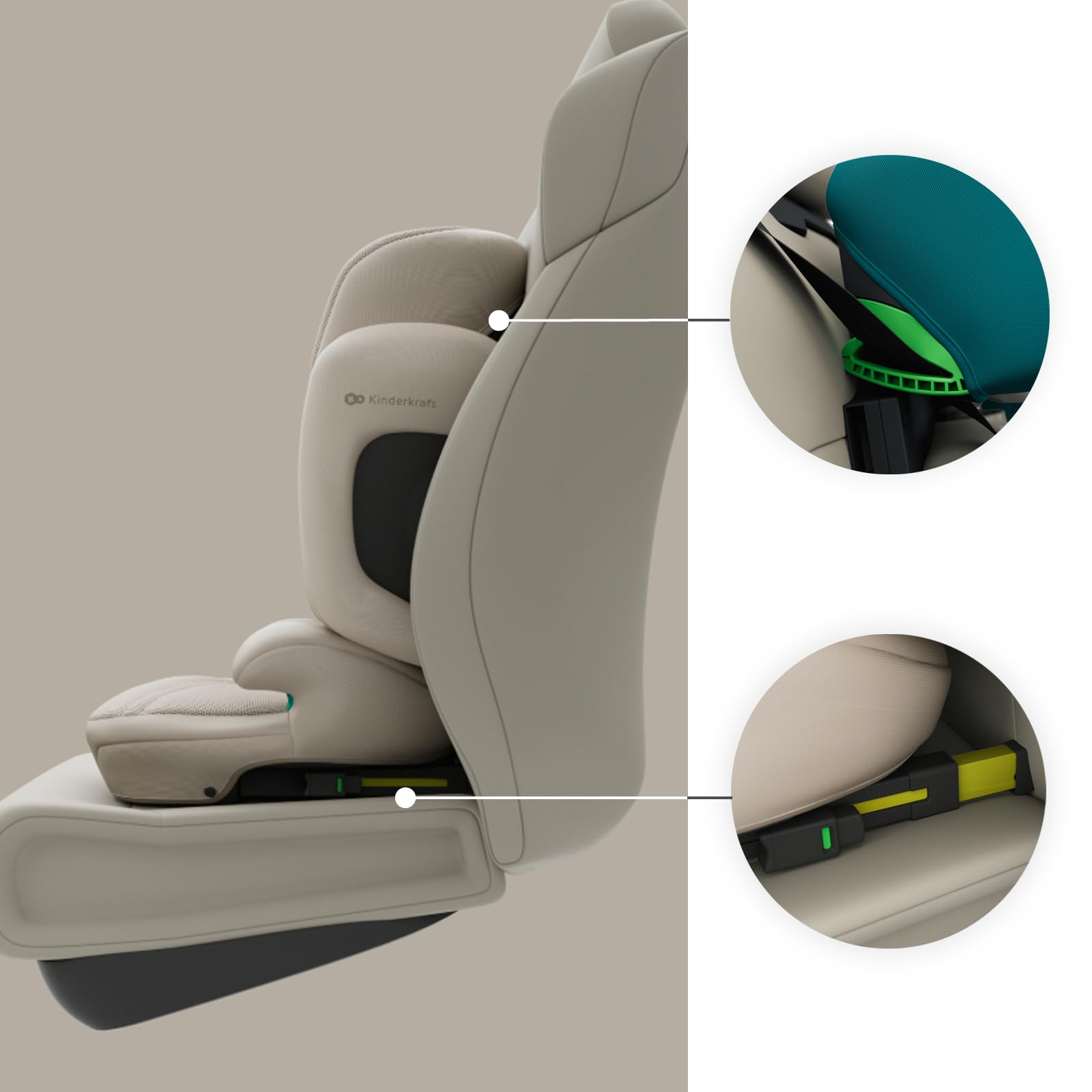 Kinderkraft XPAND 2 PRO siège-auto i-Size 100–150 cm, installation ISOFIX ou ceinture, réglable en hauteur et en largeur DUO EXPAND, appui-tête H-GUARD+ avec mousse à mémoire de forme, pliable, Vert
