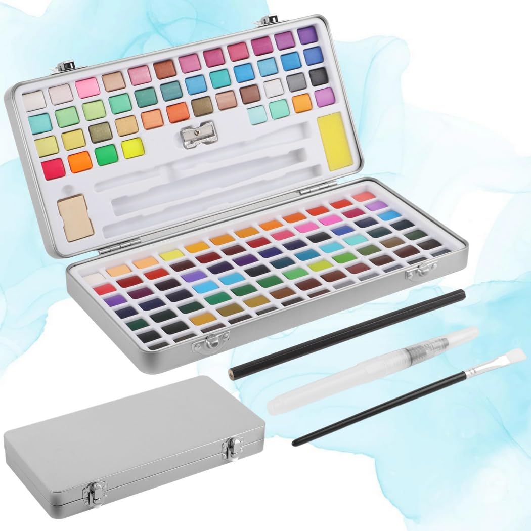 Tragbares Aquarell-Set mit 128 Farben, kompaktes Kunstzubehör mit Pinsel und Bleistift für alle Altersgruppen
