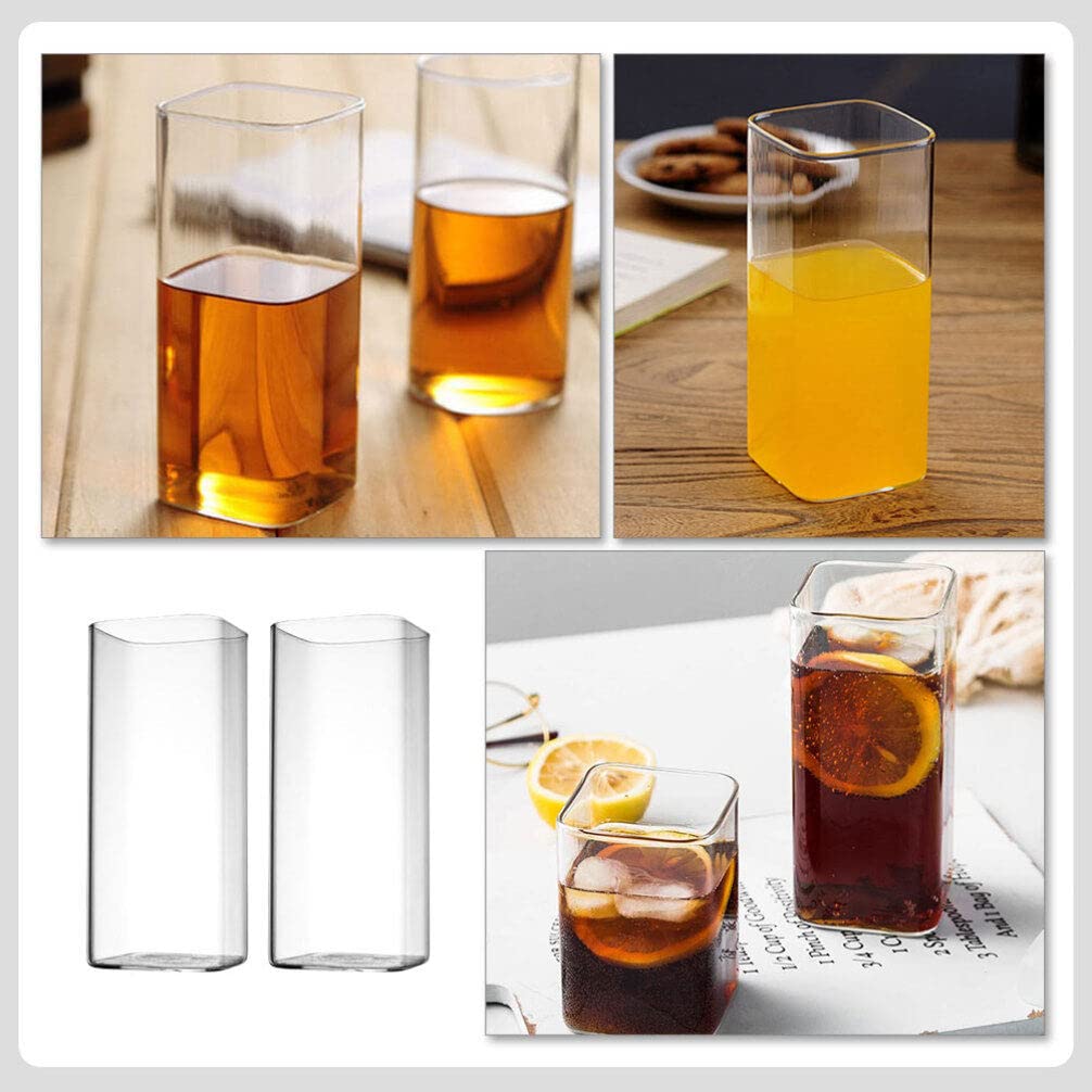 DOITOOL 4 przezroczyste szklanki do picia, 4 sztuki, cienkie kwadratowe kryształowe szklanki Highball w zestawie 4 szt. eleganckie szklanki barowe na wodę, sok, piwo, napoje, koktajle i napoje