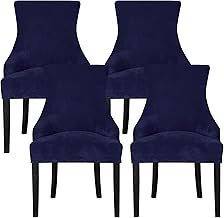 Leorate Dining Chair Covers Stretch Velvet Wingback Armchair Slipcovers Recliner Chair Protector for Kitchen Home Decor (Navy, Pack of 4)