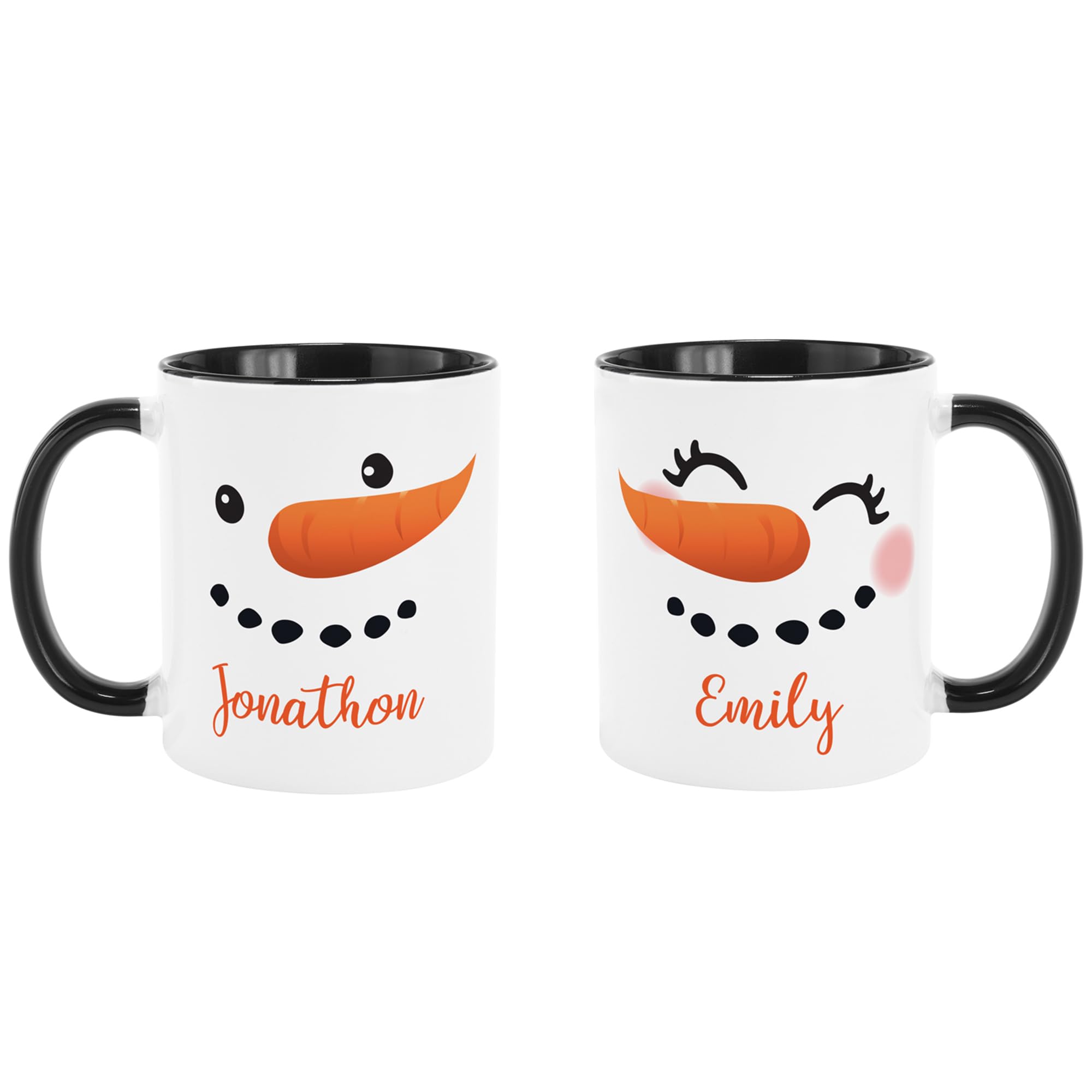 Let's Make Memories Personalized Couples Christmas Snowman Mug Set of 2-11 oz. - Black Handle