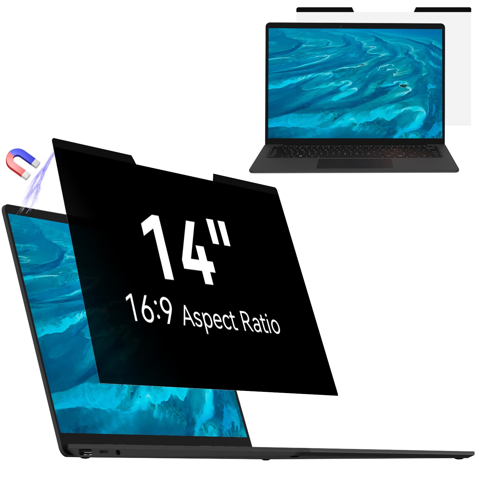 Mamol Magnetischer sichtschutz für 14 Zoll Laptop 16:9, Abnehmbarer Sichtschutzfolie, Anti Blaulicht Blendschutz Blickschutz folie Displayschutz für Lenovo/Hp/Dell/Acer/Asus/Thinkpad/Envy/Xps
