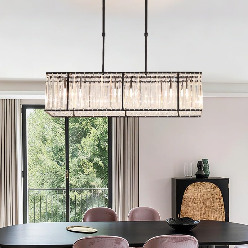 Generico Lampadario a sospensione Apparecchio di illuminazione in cristallo for interni a sopra il tavolo da pranzo Lampada a ad isola della cucina,Plafoniere da soffitto(Black L55CM,Neutral Light)