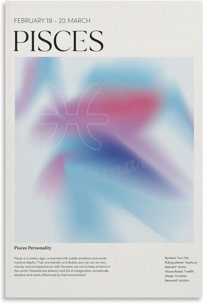 Twelve Signs Pisces Gradient Halo Poster Canvas Painting Wall Art Poster for Bedroom Living Room Decor 12x18inch(30x45cm)