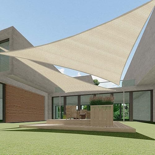 ECOOPTS Toldo Vela Triangular de HDPE de 12'x12'x12' para Sombra Solar, Toldo para Patio Exterior Pérgola, Tela de Cobertura que Bloquea 95% UV