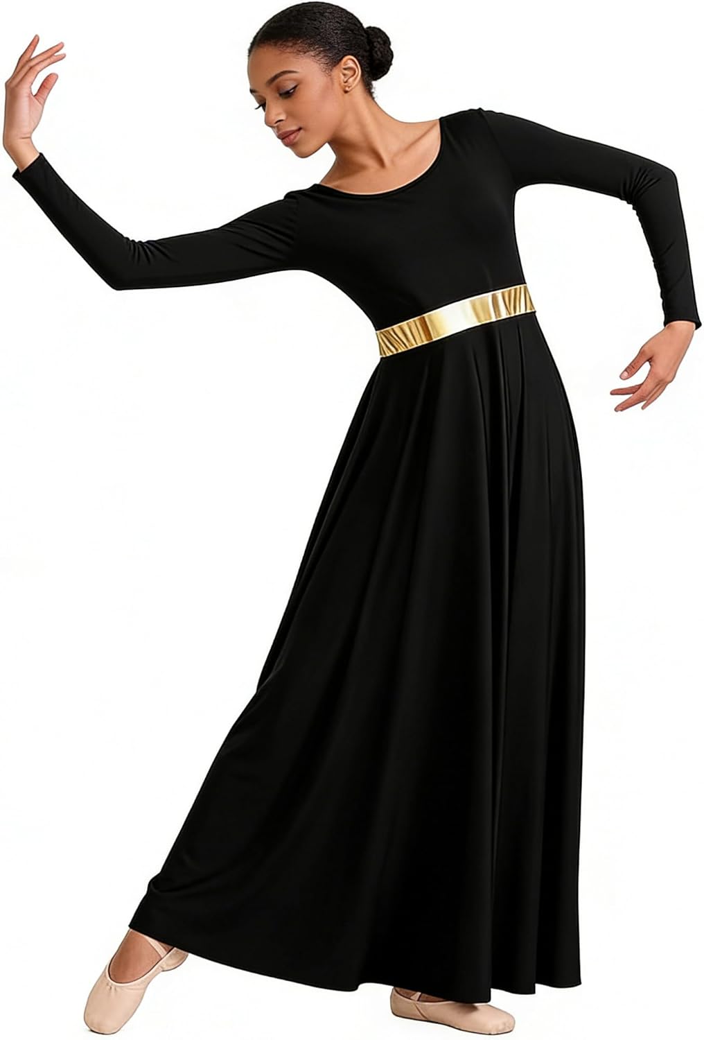 Girls Praise Dance Dress Long Sleeve Liturgical Metallic Church Robe