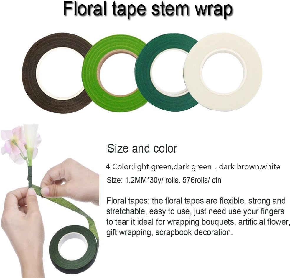 Woohome Floral Stem Arrangement Tools Kit with Wire Cutter Green Floral Tapes 26 Gauge Green and Dark Brown and White Floral Stem Wire and 22 Gauge Paddle Wire for Bouquet Stem Wrap Florist