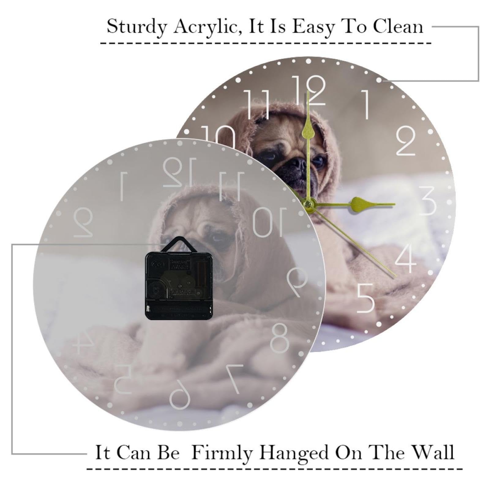 Orologio Da Parete Moderno 22,5 Cm Con Design Carlino - Silenzioso, Senza Ticchettio, In MDF Per Camera Da Letto O Soggiorno