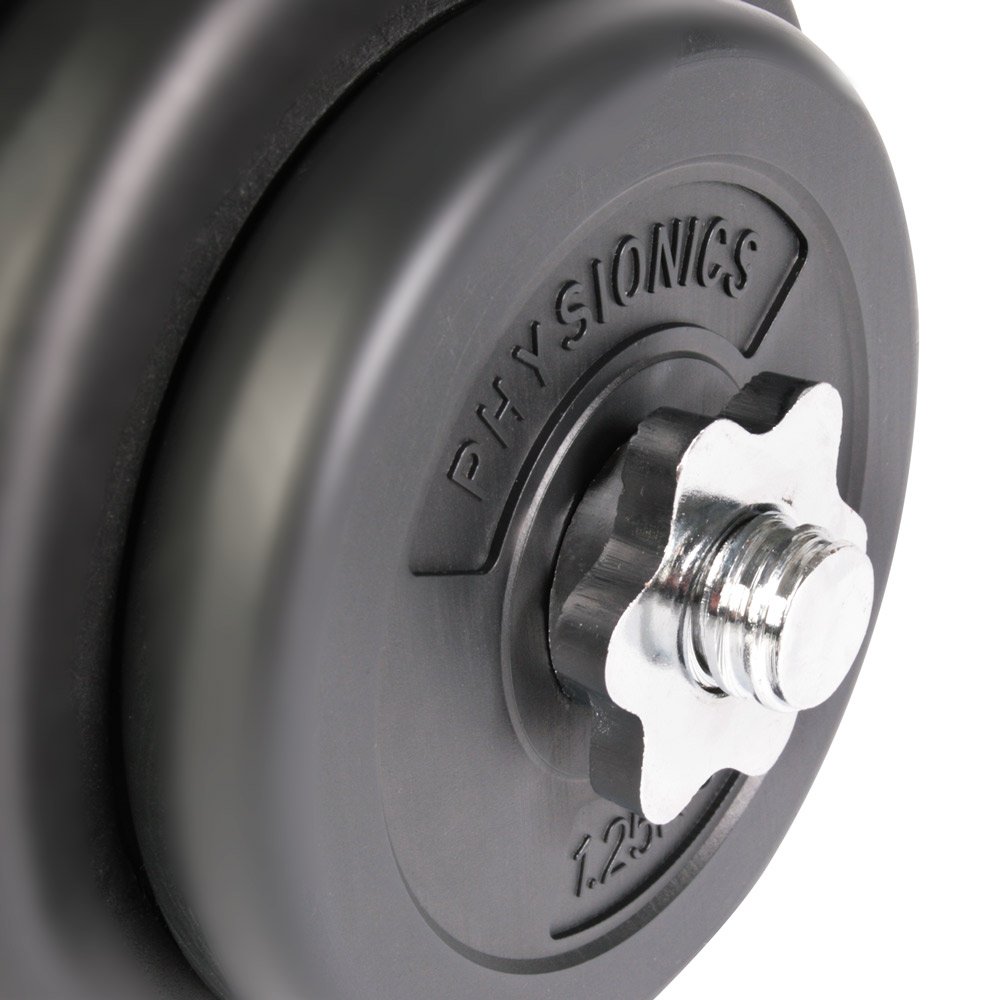 Physionics Set D'haltères 40 Kg (2x20 Kg) – Barres Acier 25 Mm, Disques Plastifiés, Fermoirs étoile, Antidérapant