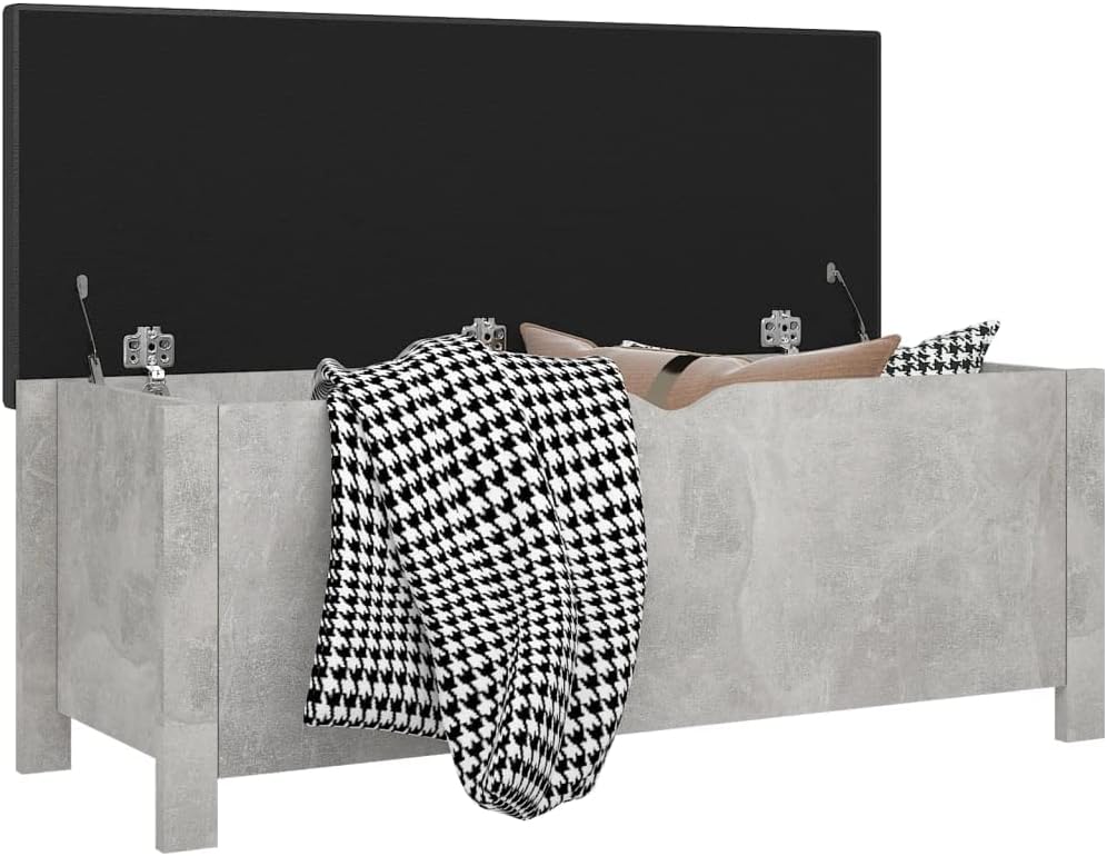 Storage Box Concrete Gray Engineered Wood with Cushion 15.7 x 41.3 x 17.7 in Multifunctional Storage Chest for Living Room Bedroom Storage Furniture