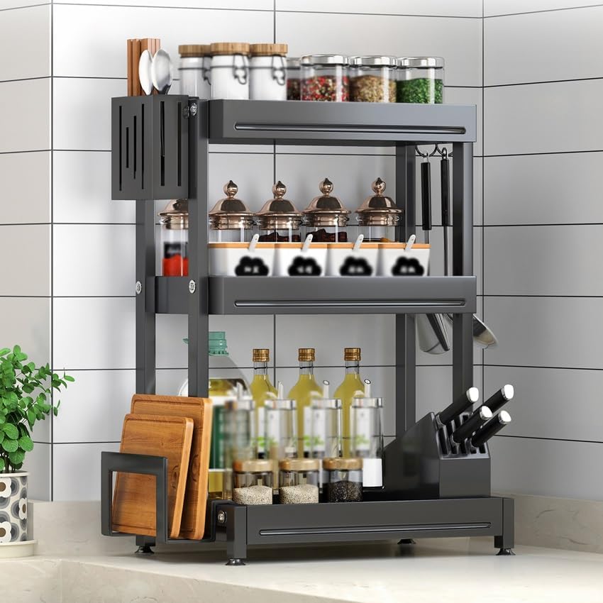 キッチン調味料収納ラック カウンタートップ調味料 多機能キッチン整理 多機能大容量