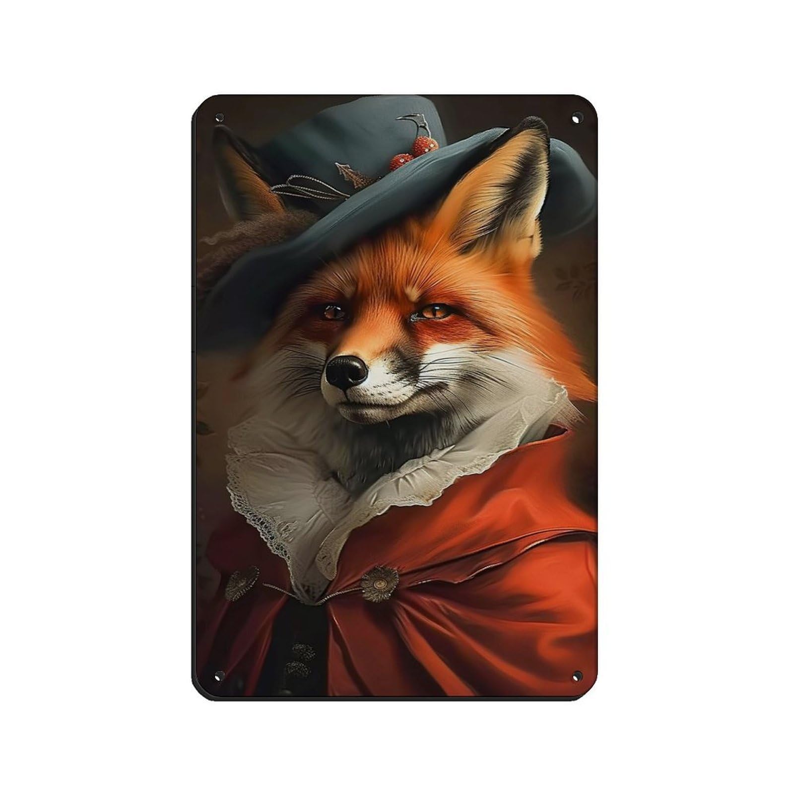 Lxwnze 20L X 30W Cm Vintage Renaissance Fox Portrait Painting Poster Tin Sign Vintage Metal Pub Club Cafe Bar Home Wall Art Decoration Poster Retro 8X12inch(20X30cm)