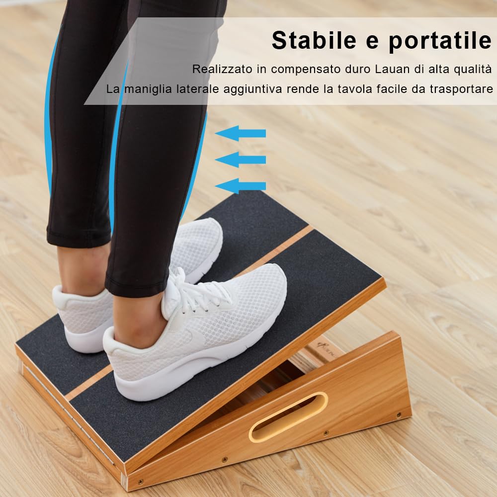 Tavola inclinata professionale in legno, tavola inclinata regolabile e barella polpaccio, tavola elasticizzata – Design extra laterale per portabilità
