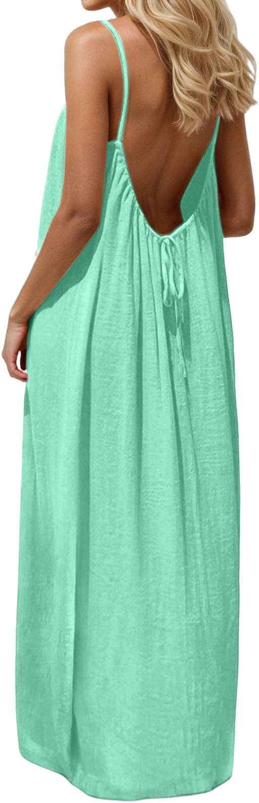 Backless Cami Dresses for Women Solid Color Open Back House Lounge Dress Sleeveless Summer Sundress with Back Tie