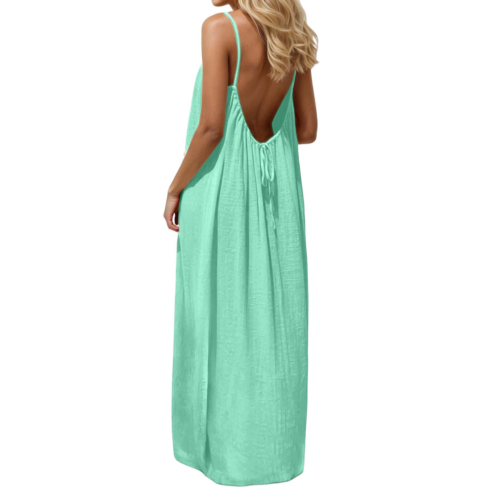 Womens Solid Color Backless Cami Dresses for Women Open Back House Dress Sleeveless Beach Vacation Clothes