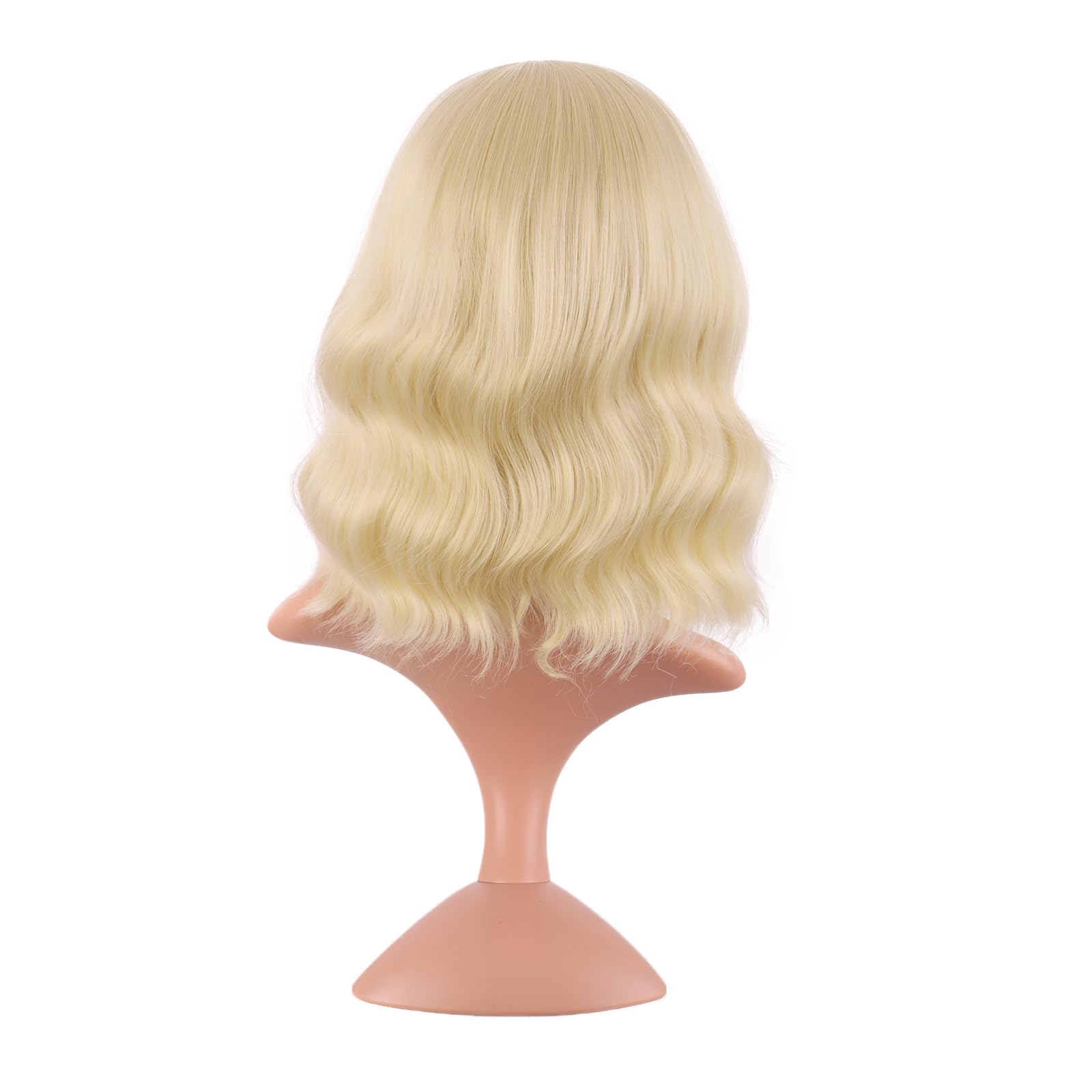 MapofBeauty 14 Inch/35 cm Short Wavy Curly Women Fresh Bright Synthetic Ordinary Flat Bangs Bob Wig (Mixed Blonde) - Image 4