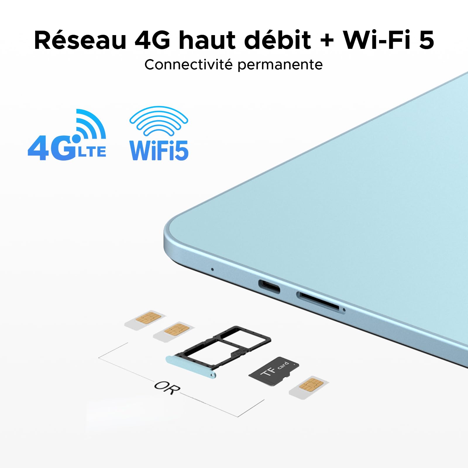 P13 Pro Android 16 Tablette, 48Go+256Go ROM, 2.4K 120Hz 13,4 Pouces Tablette avec Gemini AI, Tablette Tactile T7280 Octa-Core, 16MP + 8MP, 12000mAh, 5G WiFi, 4G LTE, Clavier, Stylet, Case-Bleu