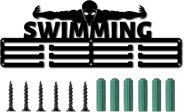 CREATCABIN Porte-Médaille de Natation Sport Athlète Mots Récompenses Présentoir Mural Support de Cintre Décor pour Champions Badge 3 Rung Médaillé Gymnastique Plus de 60 Médailles Jeux - 1