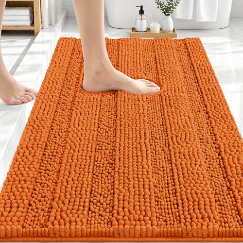 Image of OLANLY Thick Bathroom Rugs 30x20, Extra Soft Absorbent Chenille Striped Bath Rugs, Rubber Backing, Machine Wash Dry, Bath Mats for Bathroom Floor, Tub and Shower, Home Decor Accessories, Clay