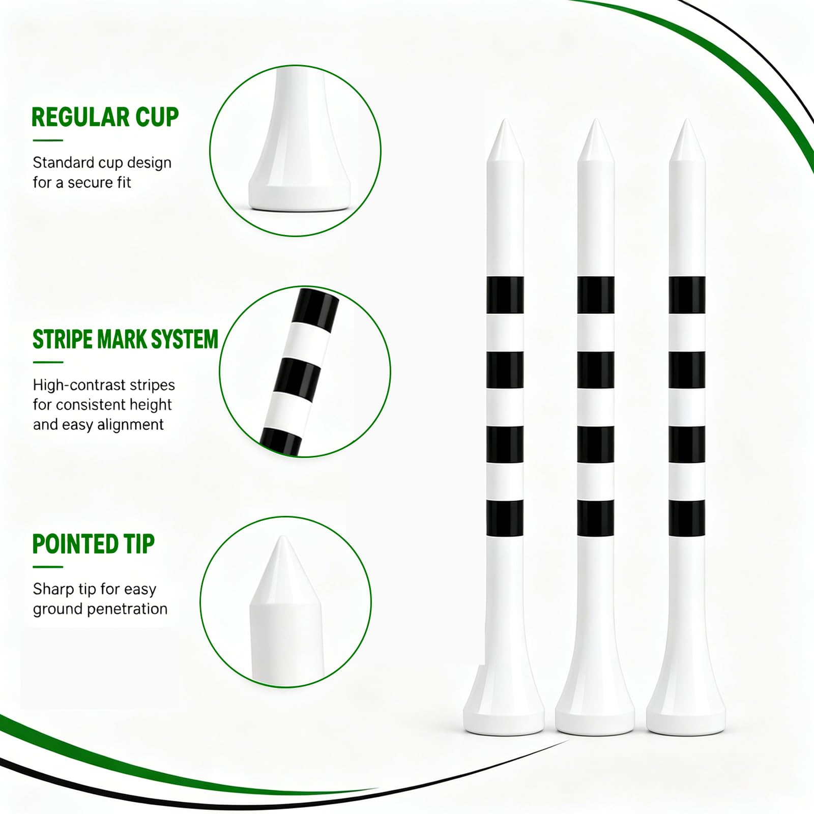 100 Bambus Golf Tees (83 mm) mit Höhenmarkierungssystem – biologisch abbaubar, langlebig & stabil – die Golf Tees für konstante Abschlaghöhe und höchste Präzision（ Weiß）