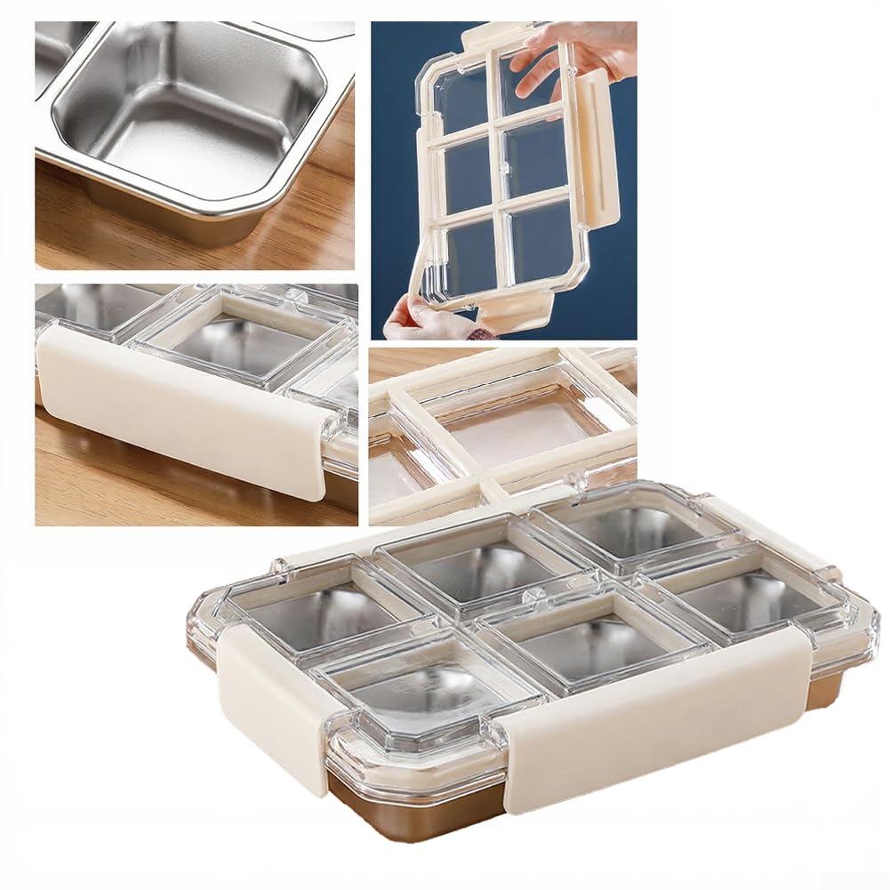 Recipiente para acero inoxidable 6 compartimentos reutilizable para picnic oficina escuela lonchera portátil hermética 24.5x17x4.9cm(Double)