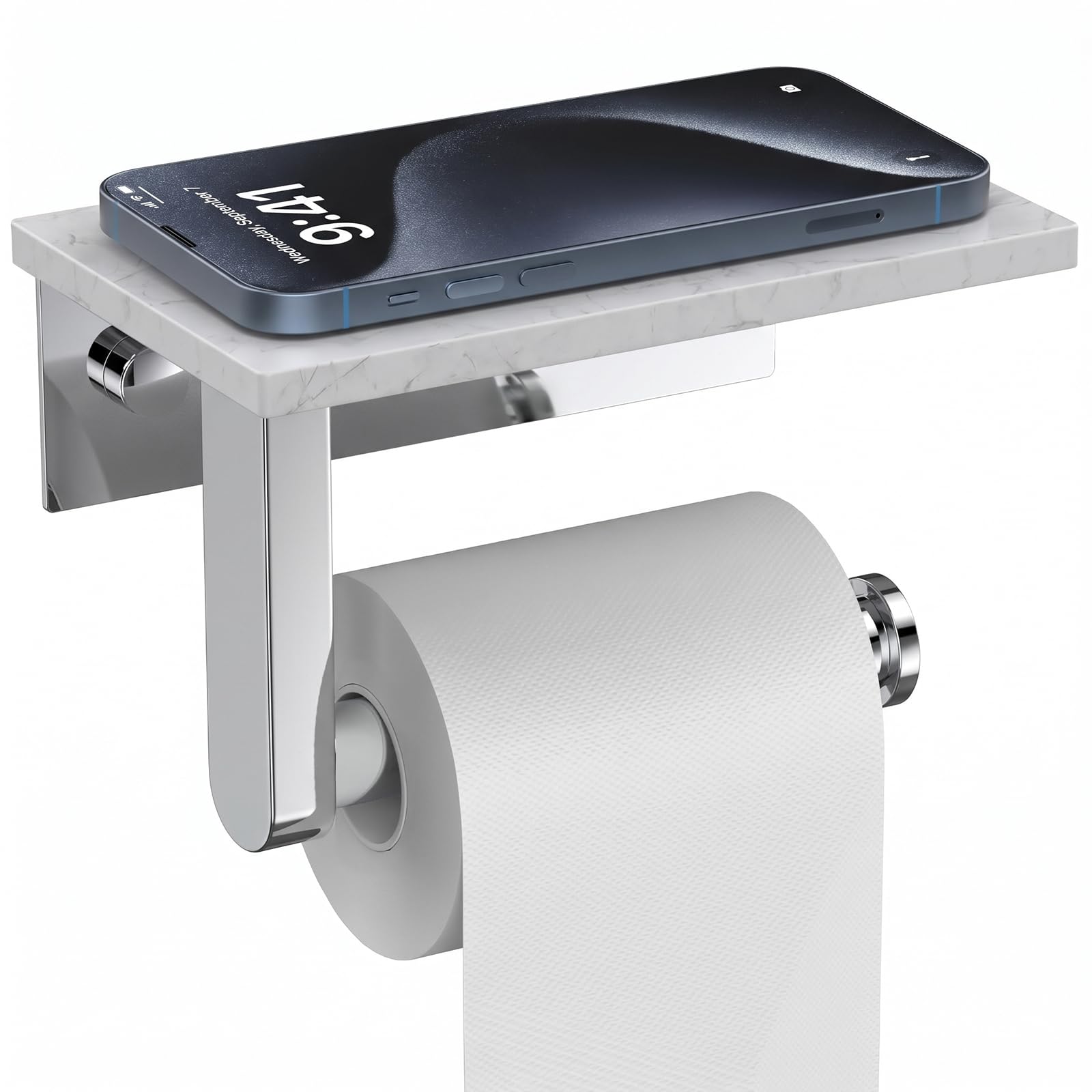 Brushed Nickel Marble Toilet Paper Holder with Shelf Wall Mount — Amazon image 12