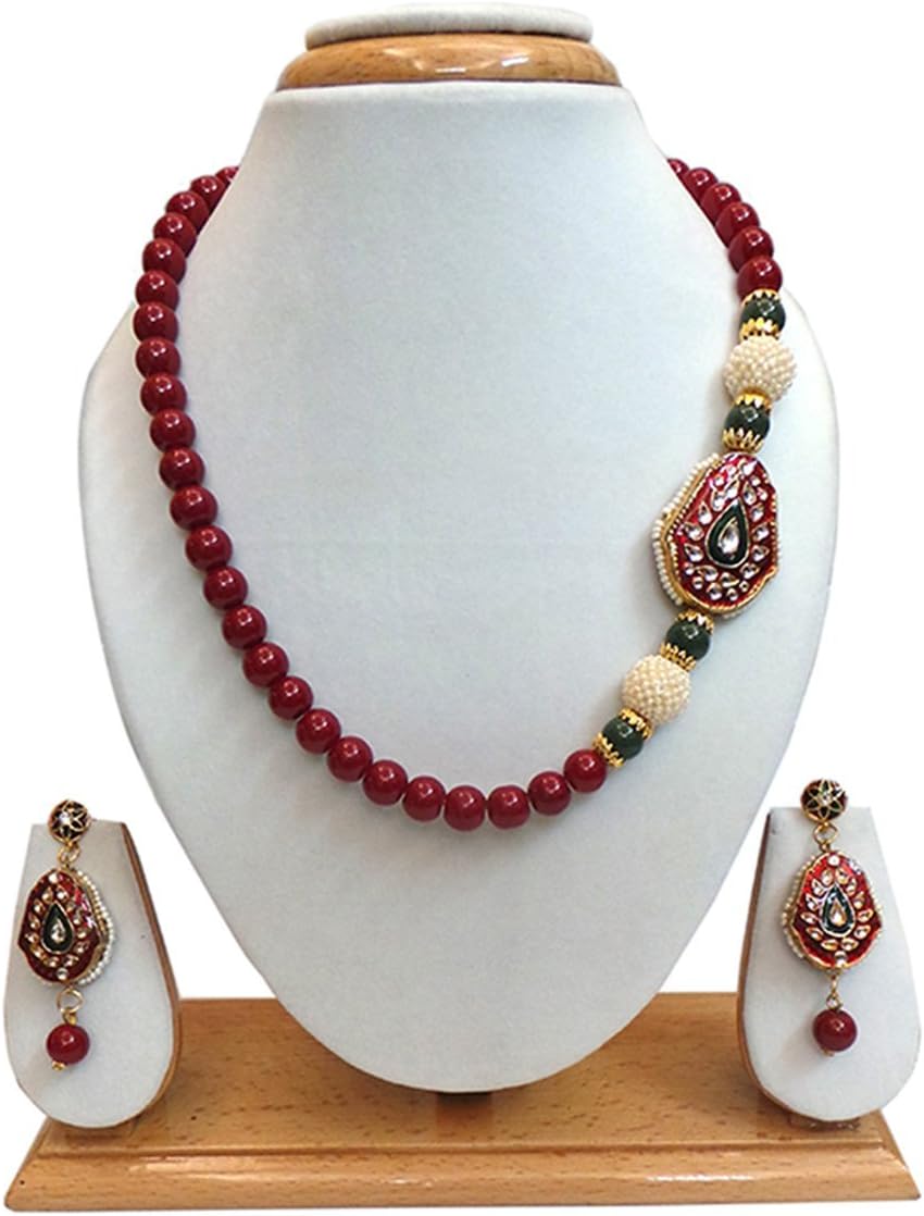 Maroon Tanjore Bead Set for Women (Maroon 2)