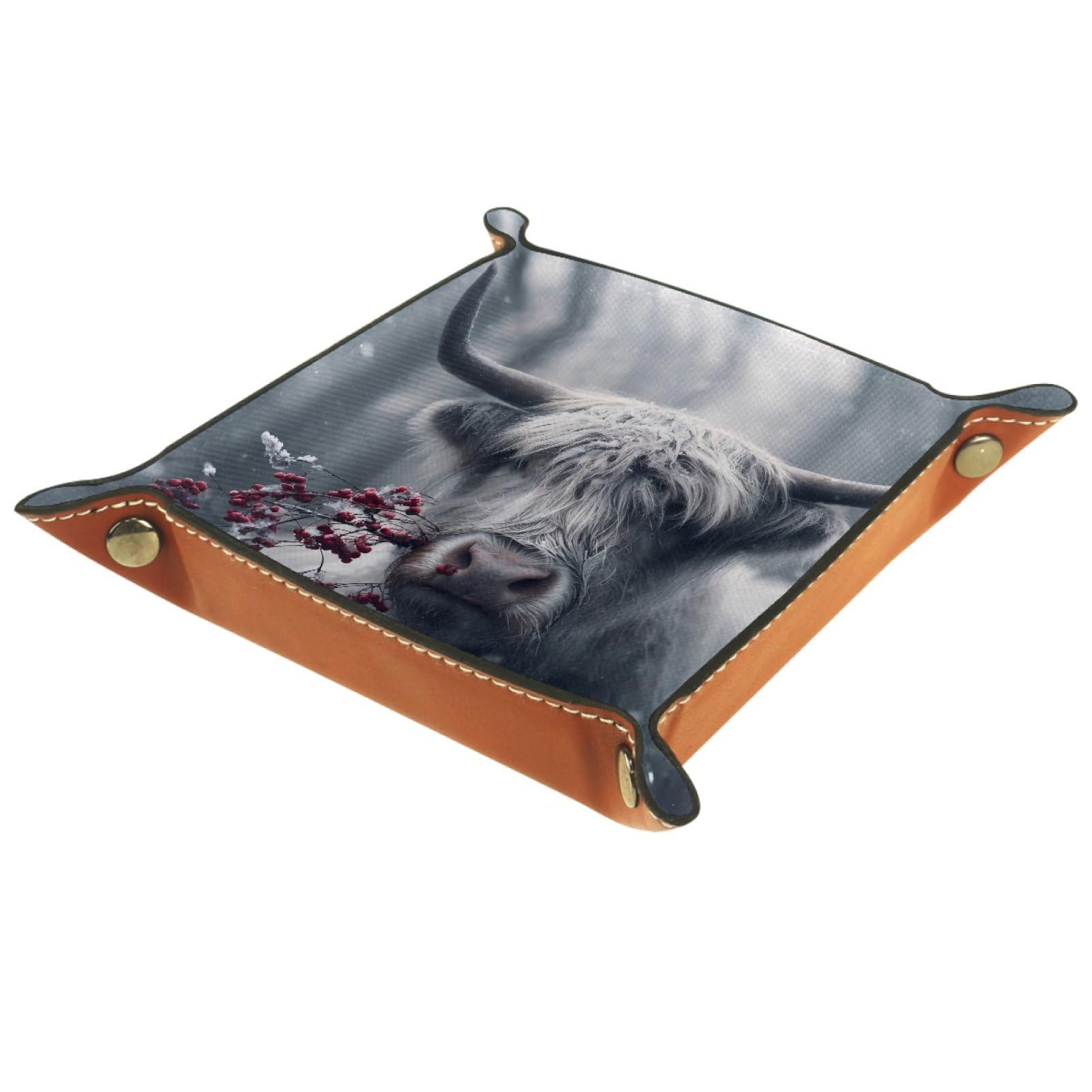 VAPOKF Snow Highland Cattle Portable Folding Dice Rolling Tray, Microfiber Leather Dice Holder for Dice Games Like RPG, DND and Other Table Games