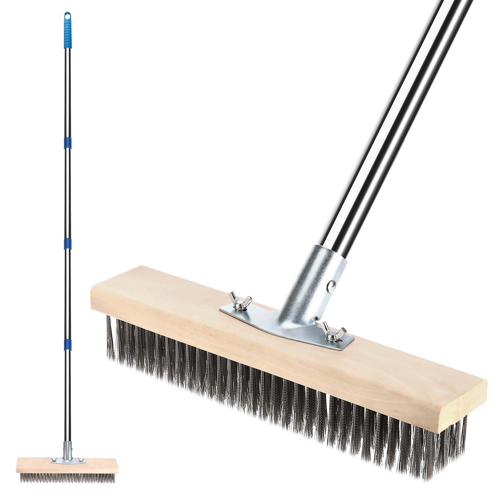 Balai Métallique Robuste avec Manche Télescopique 160cm Brosse en Métal Rigides pour Enlever Mauvaises Herbes Mousse Taches Tenaces