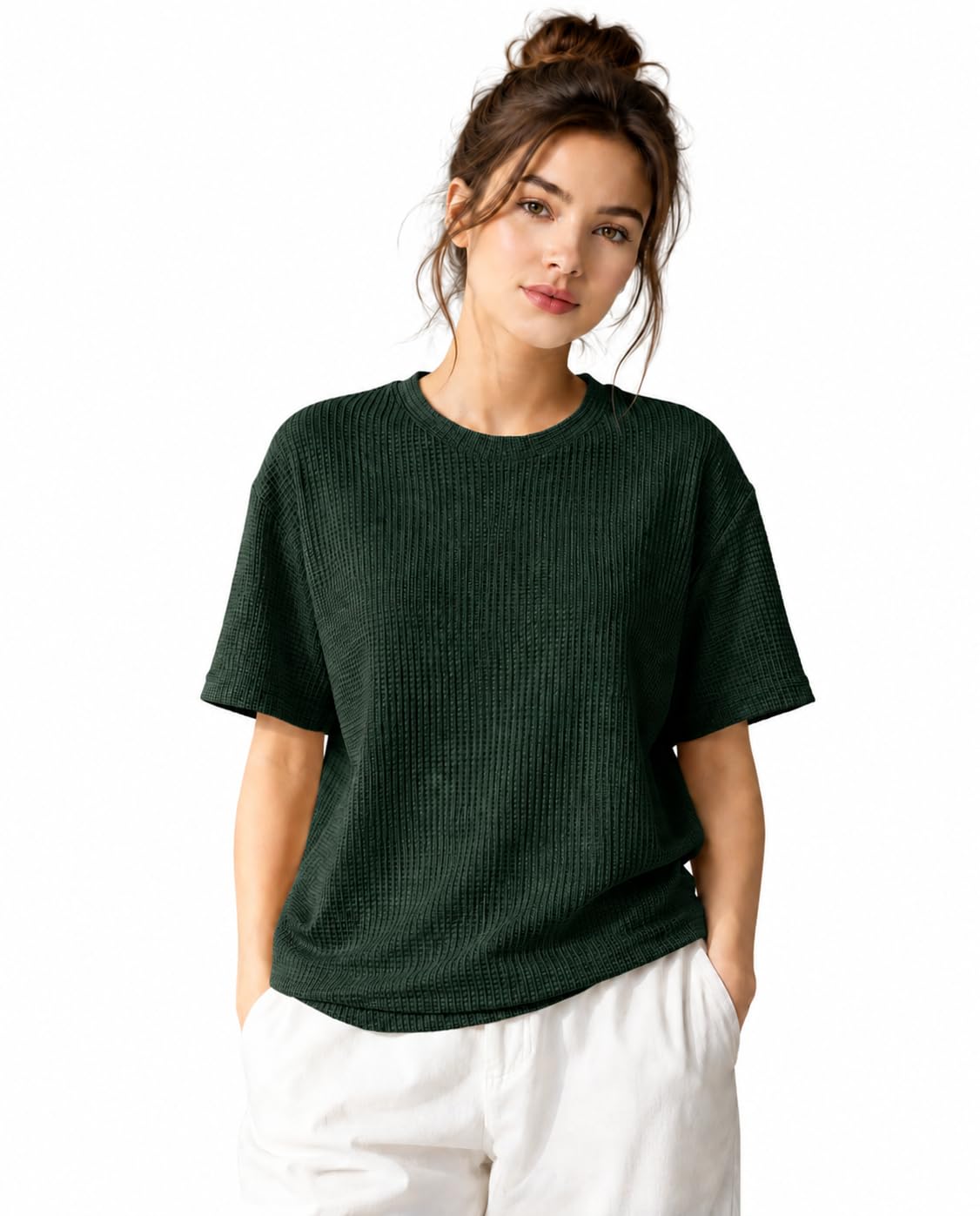dagcros Women's Textured Round Neck T-Shirt | Half Sleeve Casual Top | Soft Stretch Loose Fit | Trendy Tee for Women & Girls-picture-40