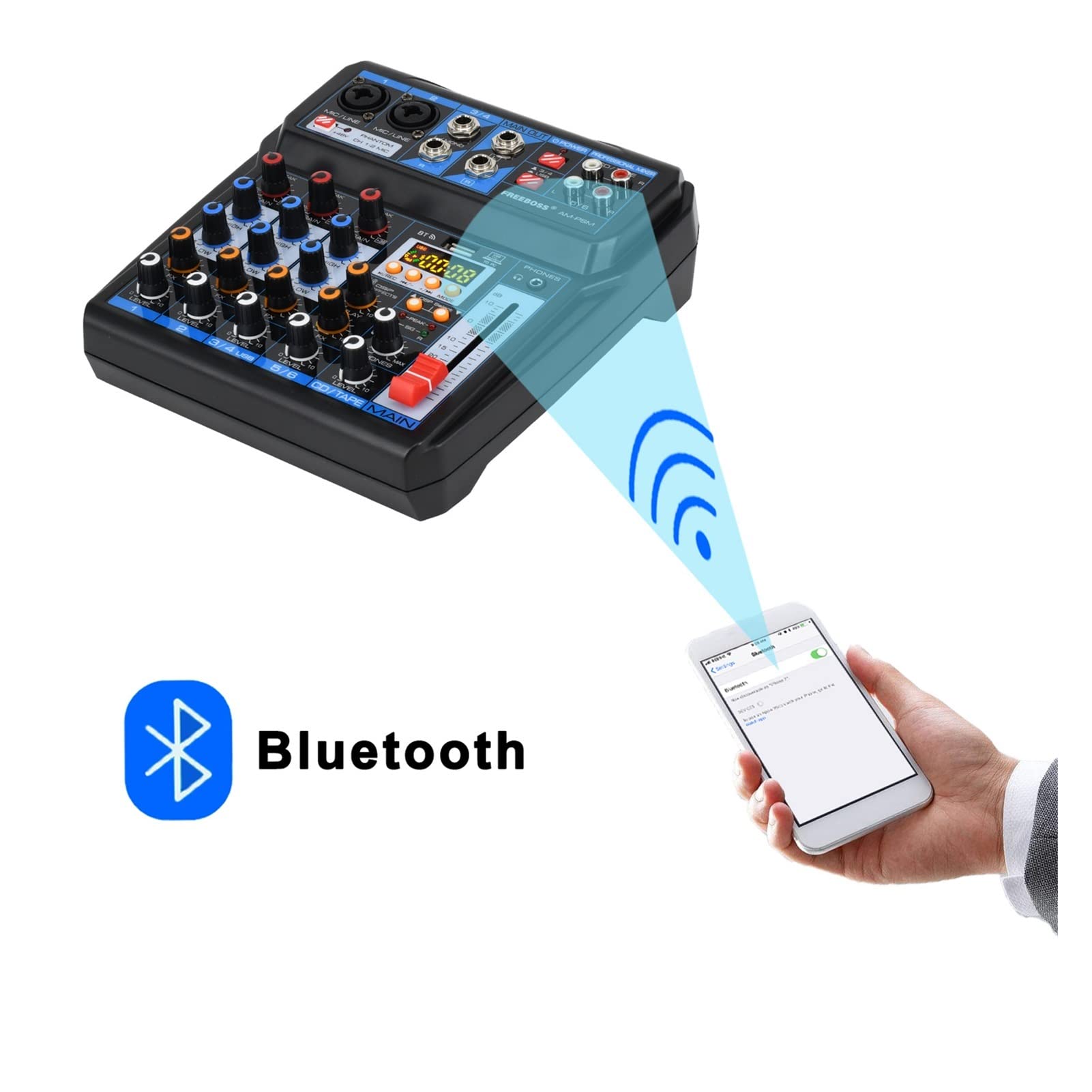 Attrezzatura per DJ per Feste Am-psm Alimentazione elettrica USB Registra Il Computer Record Scheda Audio 6 Canale 2 Mono 2 Stereo 16 Effetti Mixer Audio(E-U)