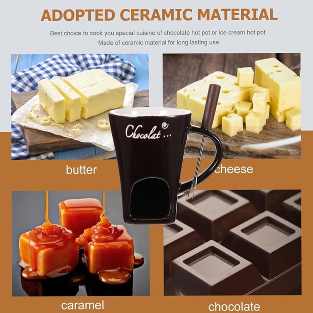 Filiżanki do fondue Tealight, kubek do fondue, zestaw do czekoladowego fondue, kubek do topienia czekolady z widelcem, czekoladowy kubek do fondue do sera i karmelu, prezenty urodzinowe i ślubne (2
