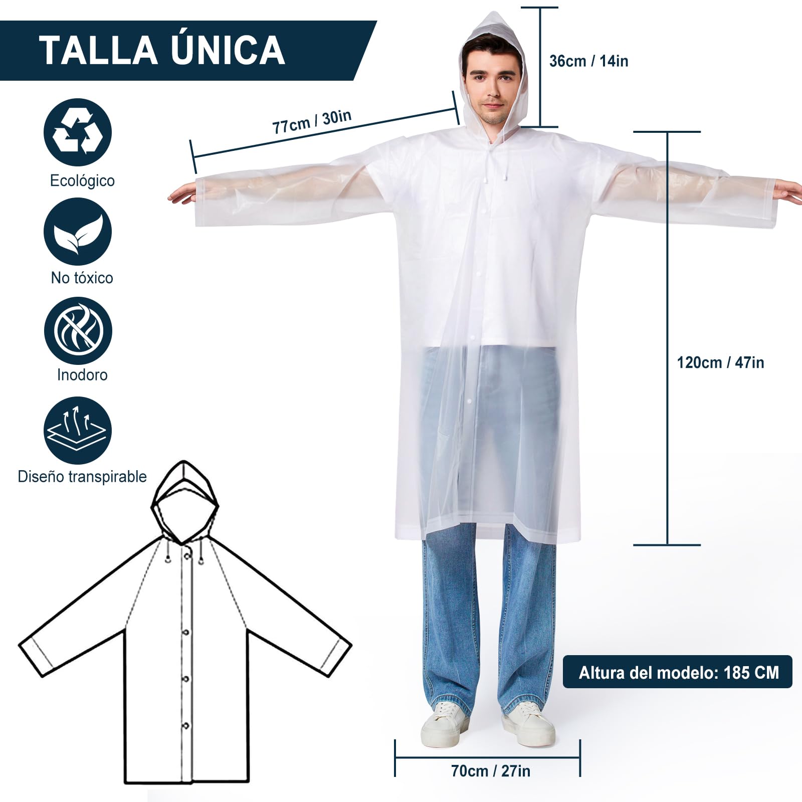 Newbyinn Chubasquero Impermeable Mujer Hombre Poncho Lluvia Transparente 2 Piezas