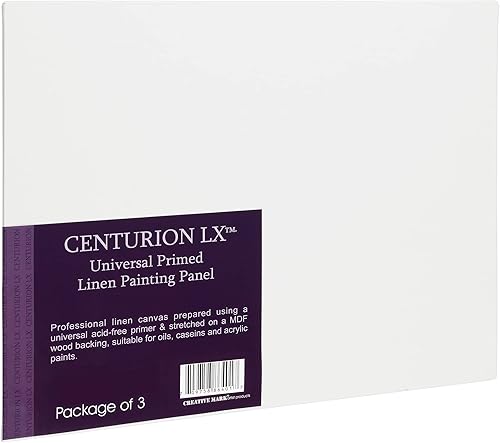 Centurion All-Media - Paneles de lino imprimado de 12 x 24 pulgadas, 3 unidades, tableros de lienzo imprimados universales de 11 onzas para pintar,