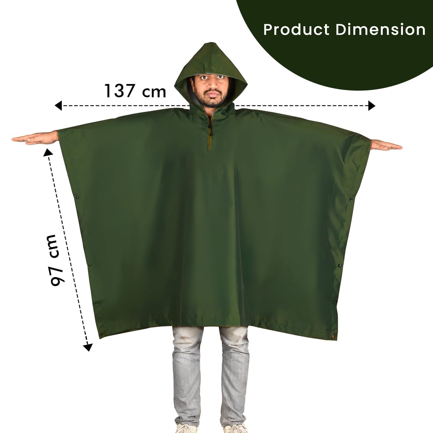 Amazon Brand - Symactive Hooded Raincoat Outdoor Water Resistant Poncho Multi Use Lightweight Rainwear Universal Cape for Hiking Camping (Pack of 1, Green)