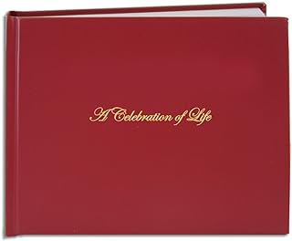 BookFactory Funeral Guest Book ''A Celebration of Life'' / Imitation Leather Guest Book (48 Page - 8 7/8'' x 7”), Red, Section Sewn Hardbound (Made in USA)
