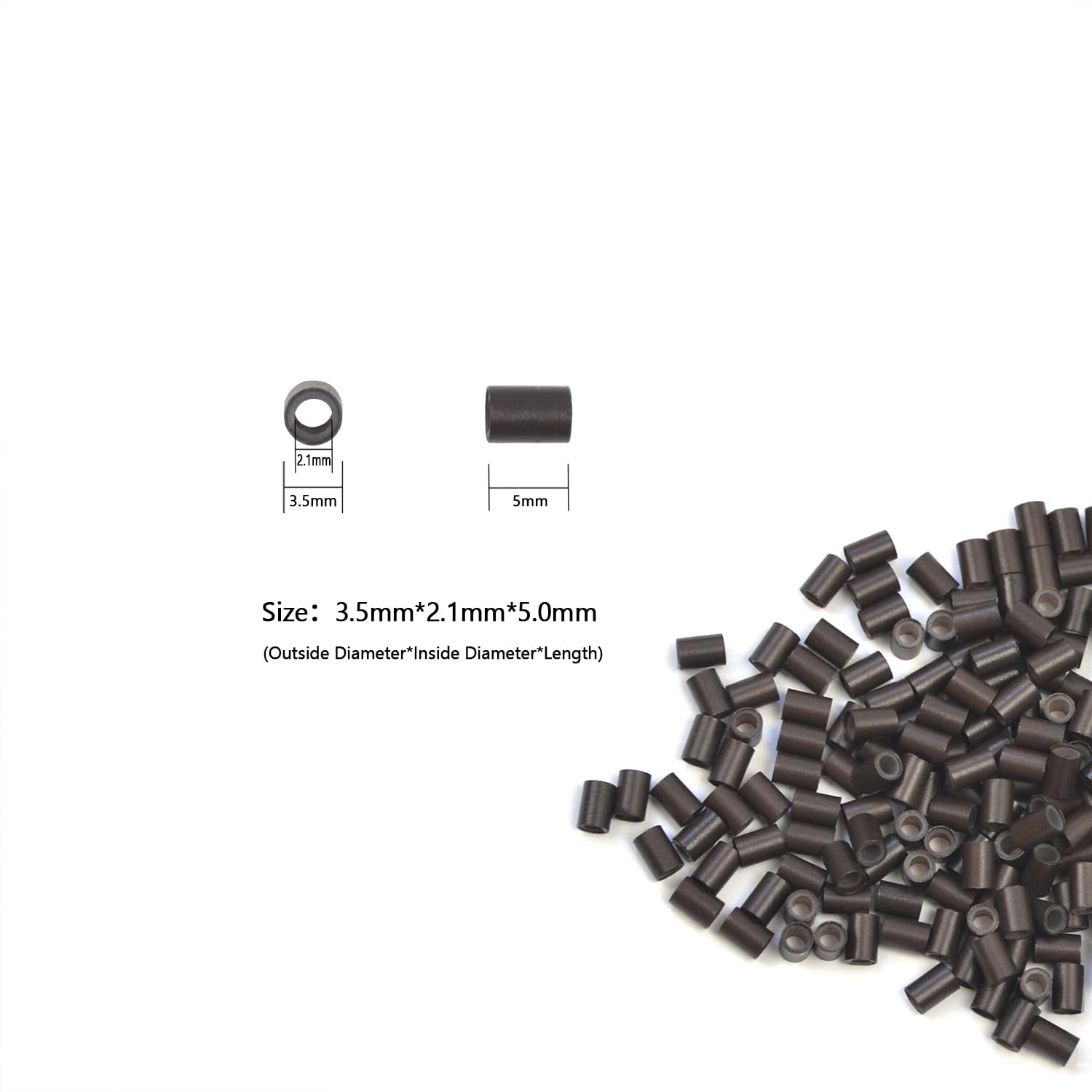 3.5 mm Copper Tube Micro Link Beads with Silicone Lined Micro Ring Hair Beads for I-Tip Hair Extensions (500 Pcs Dark Brown) - Image 3
