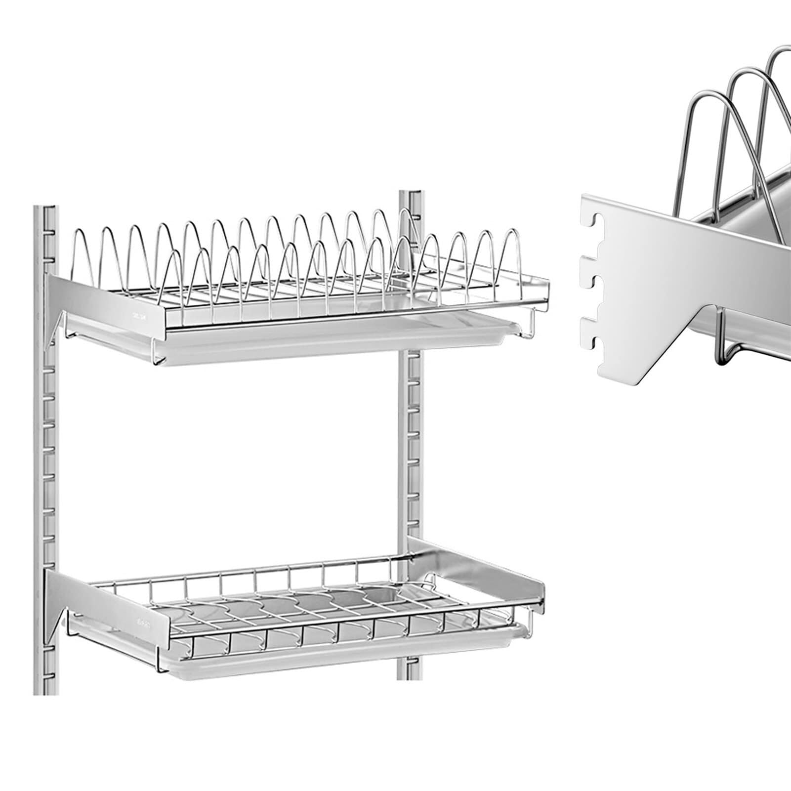SaryEdge Stainless Steel Wall Mounted Dish Drainer Rack Kitchen Drying Rack with Cutlery Storage Shelves Sink Draining Board Rack for Bowls Utensils Cups Plates,