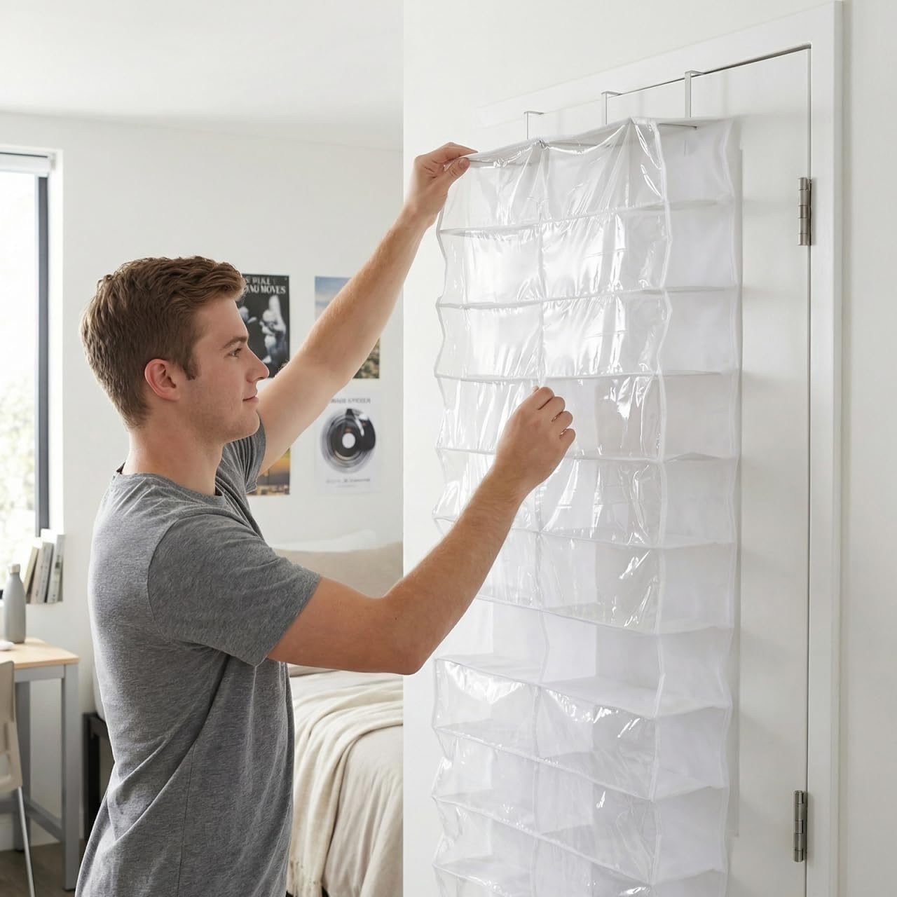 Cabilock Over the Door Shoe Organizer White Large Hanging Closet Storage Rack with Hooks Space Saving Holder for Shoes Slippers Belts Scarves in Bedroom Dorm Apartment