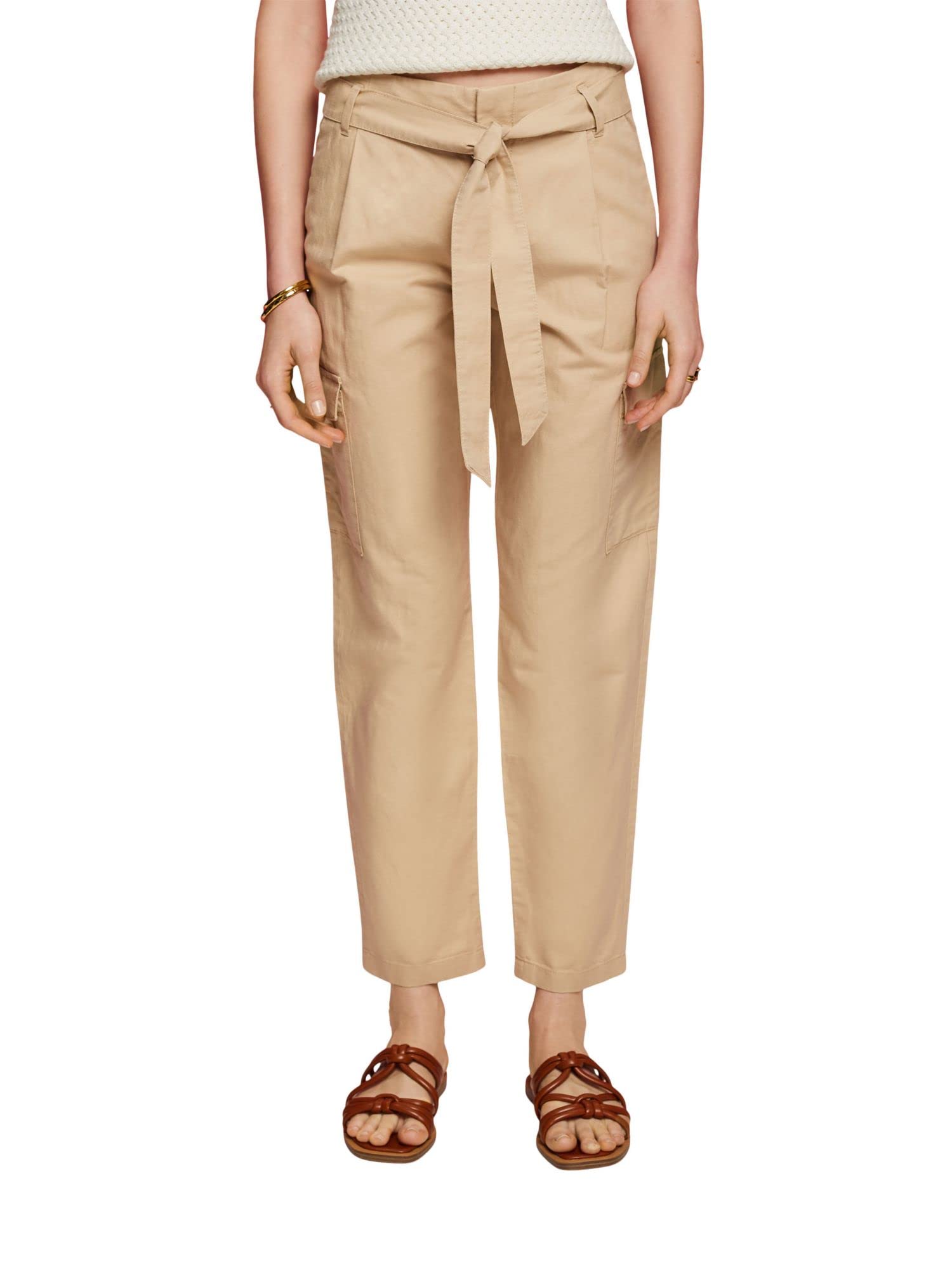 ESPRIT Cargo Trousers with Belt, Sand, 32W x 28L