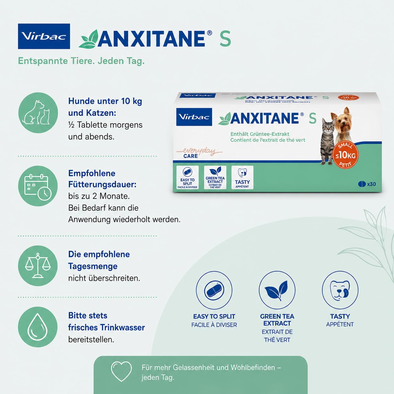Anxitane S - Pastillas para Perros y Gatos < 10 kg, 30 Unidades (1 Unidad)