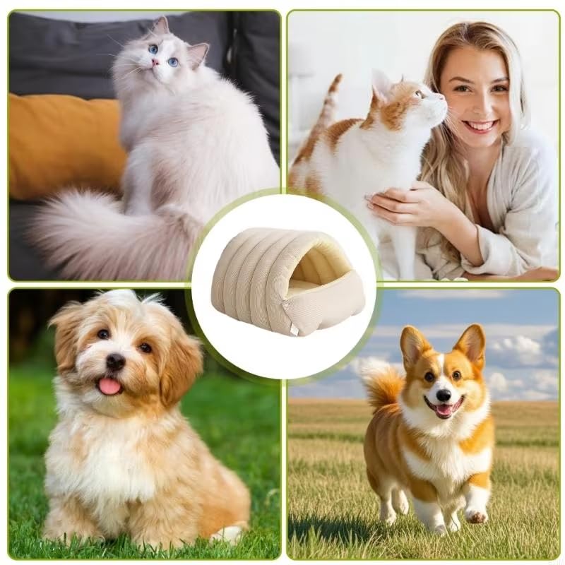 Emmaasery Abnehmbares und Waschbares, Geschlossenes Winter-Katzenbett, Abnehmbares und Waschbares Katzenbett, für Katzen und kleine Hunde (Beige,L)