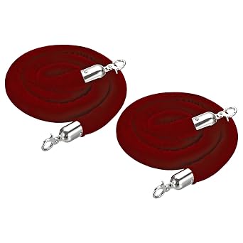 PATIKIL 5 Feet Dark Red Velvet Stanchion Rope, 2 Pack Crowd Control Barrier Rope with Snap Hooks for Posts Stand Queue Divider of Hotel Theater, Silver