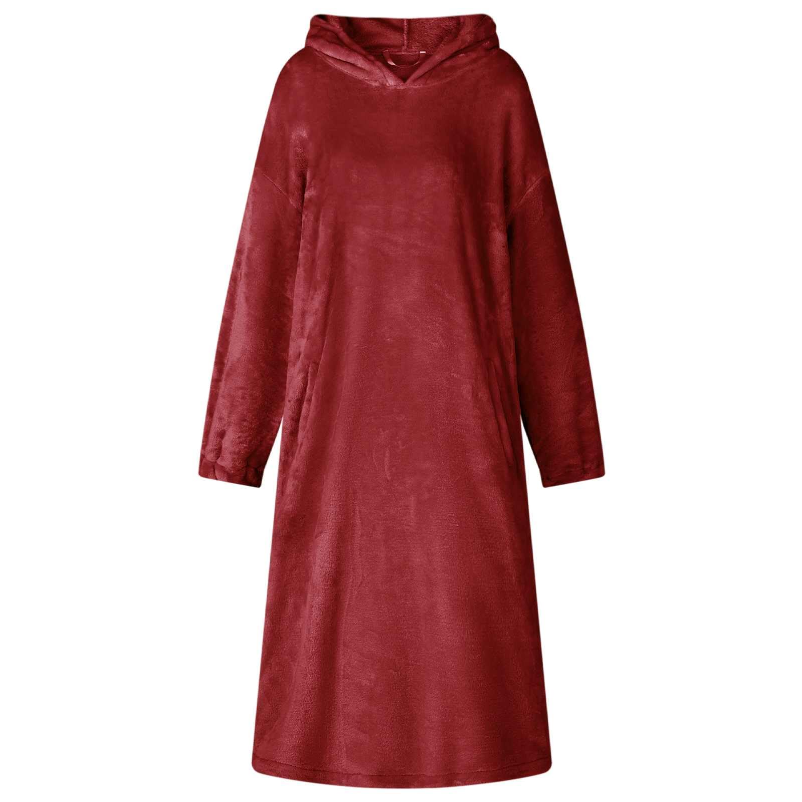 Bequemer Bordeauxroter Loungewear Decken-Hoodie aus Flanell für Zuhause, Freizeit, Sofa, Entspannung, Komfort, Weich, Locker, Leicht, Tragbar, Pflegeleicht, Ideal für kalte Tage