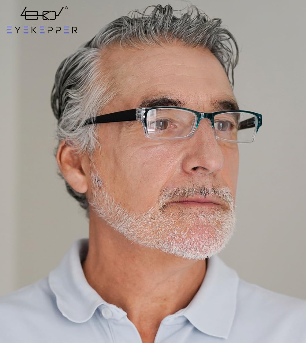 eyekepper 4 Paires Classic Lunettes de Lecture pour Femmes Hommes Rectangulaires avec Charnières à Ressort, Bleu 3.00