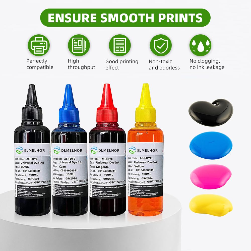 Kit di ricarica inchiostro dye nero compatibile per HP 61 60 62 63 564 920 901 902 932 933 934 940 950 951 952 94 95 96 cartuccia stampante inkjet CISS CIS System, 2 flaconi, 200ml